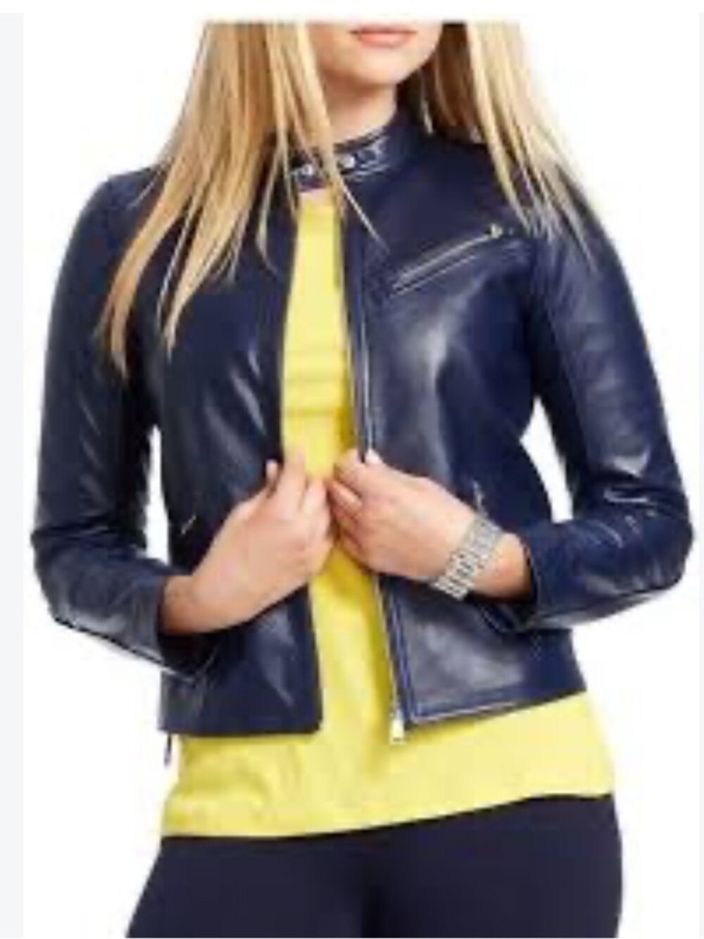 Lauren Ralph Lauren Lace-Up Leather Moto Jacket Blue Womens 12